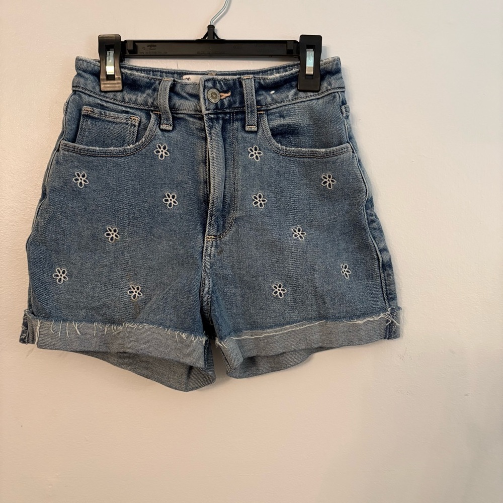 Hollister Blue Denim Jean Shorts with Floral Embroidery